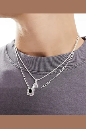 ASOS 2 pack necklace set with molten pendants with black stone in tone