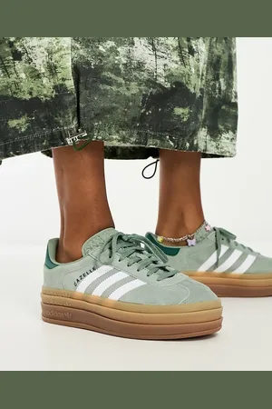 adidas Gazelle Bold platform trainers in green with gum sole
