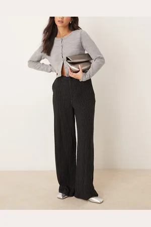 ASOS Tailored wide leg dad trousers in black pinstripe