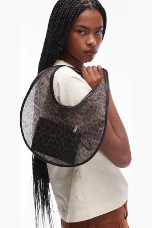 MANGO Mesh leopard print hand bag in