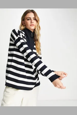 Gianni Feraud Striped colourblock high neck jumper in navy