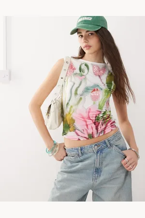 Reclaimed Jersey tank with tulip flower print and embellishment in