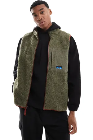 Kavu Cooper sherpa fleece vest in khaki