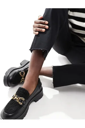 London Rebel London Rebel Roxy wide fit chunky loafers with teddy fur in