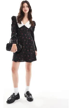 Miss Selfridge Collared mini tea dress in cherry spot print