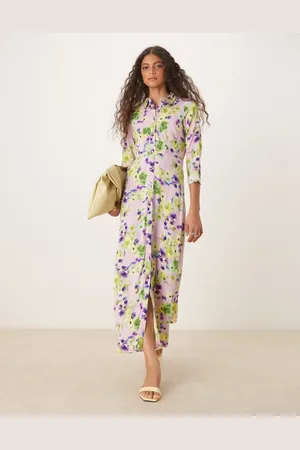 Y.A.S Maxi shirt dress in oversized pale lilac floral print