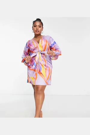 ASOS ASOS DESIGN Curve plunge tie front mini dress in purple marble print