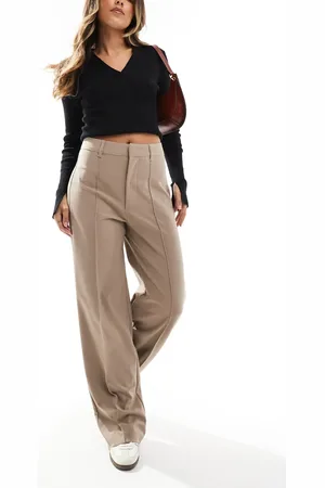 Pull&Bear Straight leg tailored trousers with front seam in sand