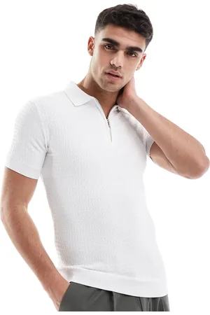 River Island Muscle fit textured knit polo in