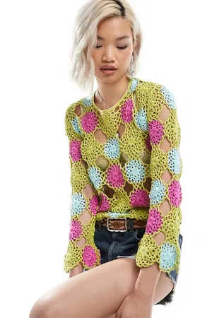 Reclaimed Limited Edition crochet flower long sleeve top in
