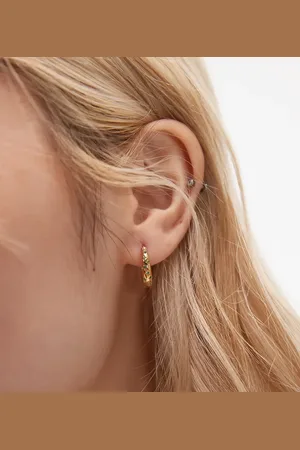 SEOL + GOLD 18ct vermeil emerald star huggie hoop earrings