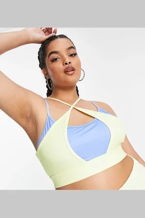 Daisy Street Plus Active double layer light support sports bra in yellow and blue