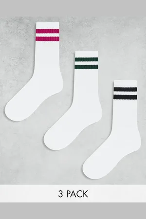 JJXX 3 pack sport socks in white with black pink green stripe