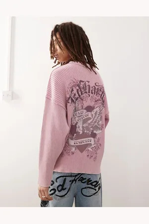 ED HARDY Brave heart eagle knitted jumper in dusty