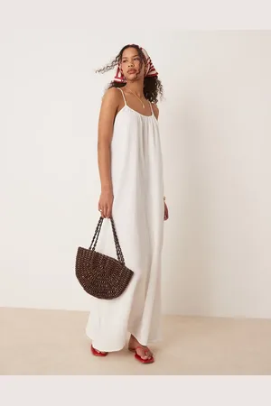 VILA Crinkle cotton maxi cami slip dress in