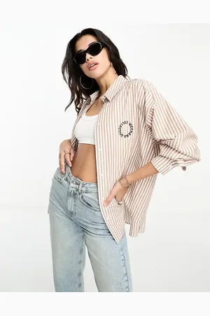 ASOS Oversized striped shirt in camel