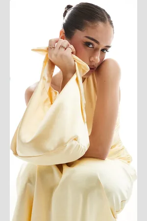 Six Stories Bridesmaid satin bow pouch bag in lemon