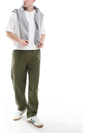 Farah Greenport canvas loose fit trousers in khaki