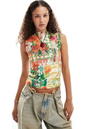 Reclaimed High neck textured top in abstract floral print