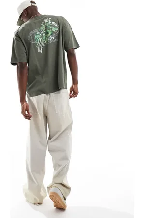 ASOS Oversized t-shirt with floral street graphic in khaki