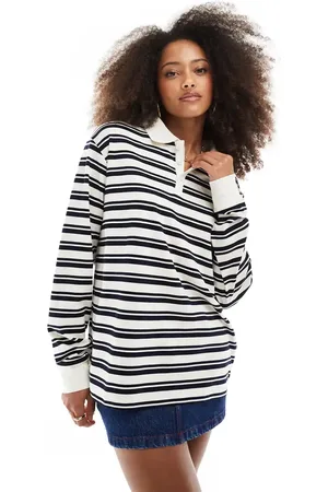Stradivarius STR oversized polo in black and white stripe