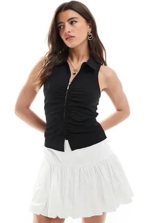 Bershka Bengaline zip front top in