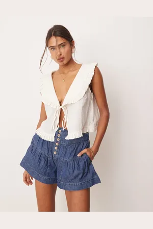 Free People Fleur tiered high waist denim shorts in true