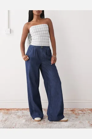 Reclaimed Wide leg tailored trousers in chambray denim