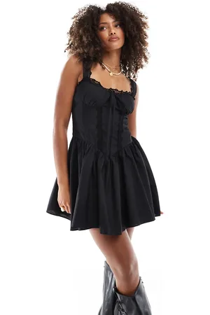 Miss Selfridge Western poplin lace trim corset mini dress in