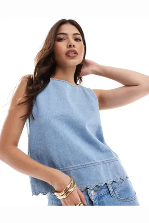 ASOS Denim scallop edge tank top in mid