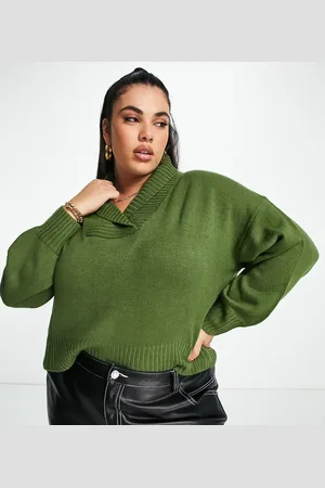 Threadbare Plus Hunter oversized v neck jumper in khaki