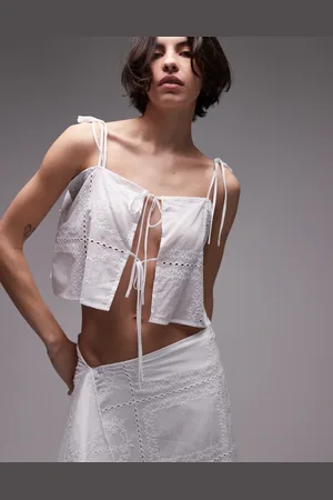 SNDYS Cotton embroidered square neck cami tie front floaty top co-ord in