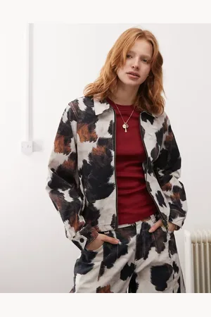 Reclaimed Cow print zip up jacket co-ord