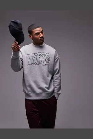 Topman Oversized fit sweatshirt with front and back Tokyo textured print in marl