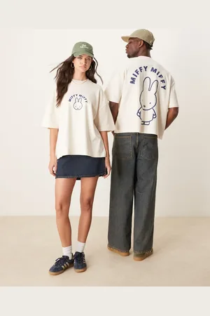 ASOS Unisex boxy oversized waffle texture t-shirt with Miffy prints in stone