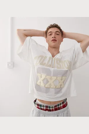 COLLUSION Boxy fit football sports jersey in ecru with print & applique
