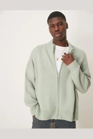 ASOS Super oversized boxy fit brushed knitted zip through cardigan in sage