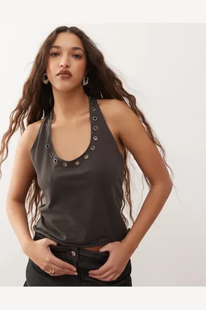 Weekday Halter neck top with eyelet detail in off