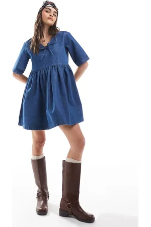 Daisy Street Denim smock mini dress in vintage