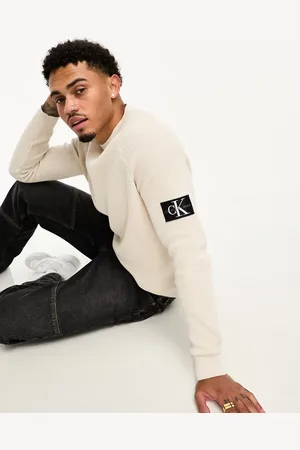 Calvin Klein Core badge logo sweater in beige