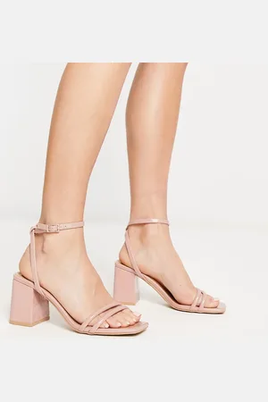 Truffle Collection Square toe block heel barely there sandals in beige