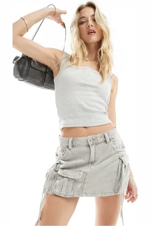 Pull&Bear Denim cargo detail mini skirt in washed