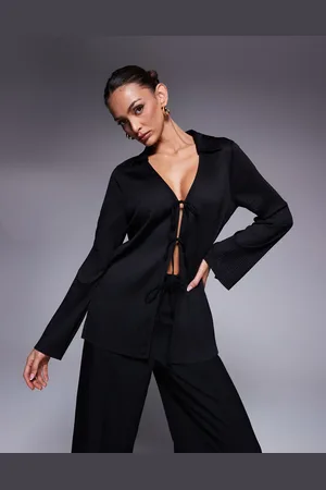 River Island Plisse tie front shirt in