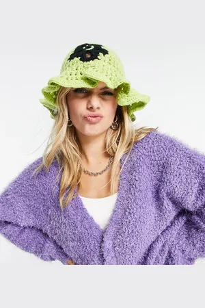 COLLUSION Crochet bucket hat with flower design in lime