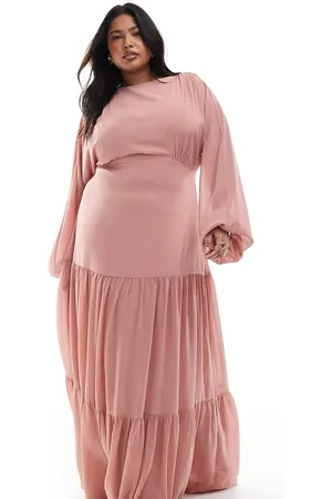 TFNC Bridesmaid chiffon maxi dress with tiered skirt in dusky