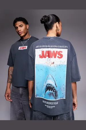 ASOS Unisex boxy oversized license t-shirt with JAWS prints in washed