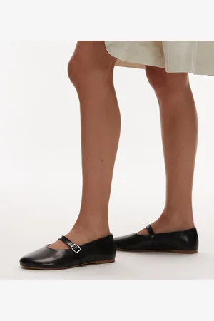 Topshop Ash leather ruched ballet flat shoes with buckle in