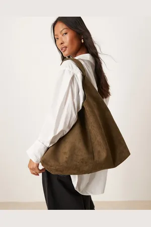 ASOS Faux suede scoop tote bag in khaki - KHAKI