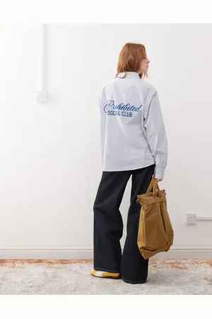 Prohibited Social club back print striped shirt in