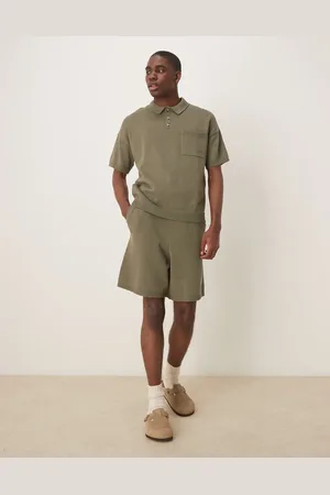 ASOS Oversized midweight knitted cotton shorts co-ord in khaki